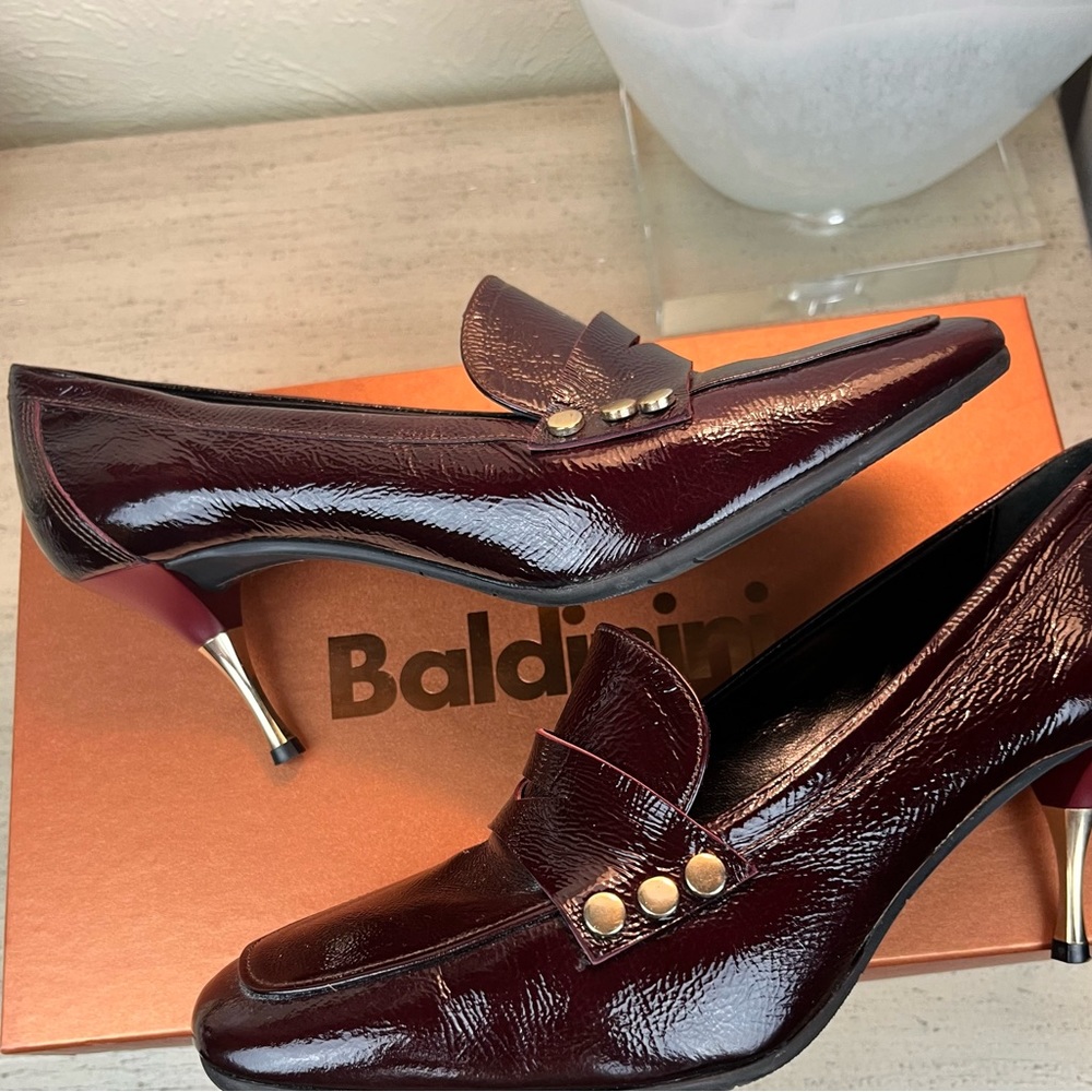 Baldinini Maroon Loafers w/ golden heels,  IT size 39/US size 8.5 - Picture 8 of 13